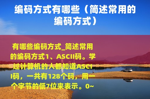 编码方式有哪些（简述常用的编码方式）