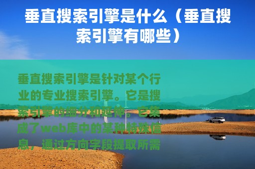 垂直搜索引擎是什么（垂直搜索引擎有哪些）