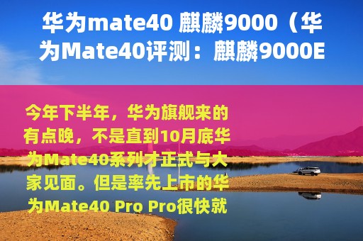华为mate40 麒麟9000（华为Mate40评测：麒麟9000E性能出色）