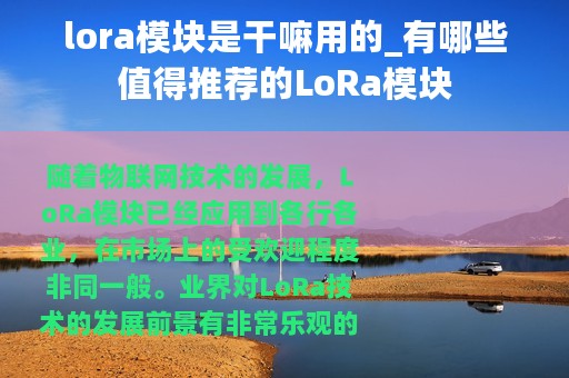 lora模块是干嘛用的_有哪些值得推荐的LoRa模块