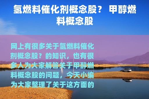 氢燃料催化剂概念股？ 甲醇燃料概念股
