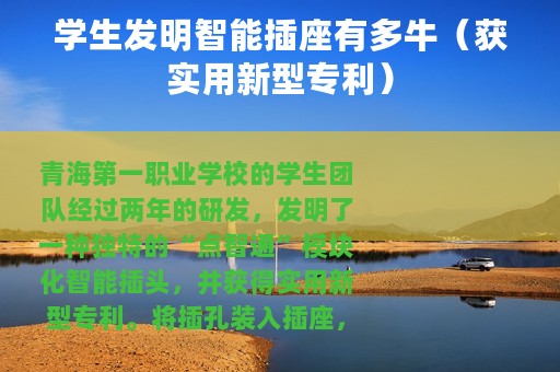 学生发明智能插座有多牛（获实用新型专利）