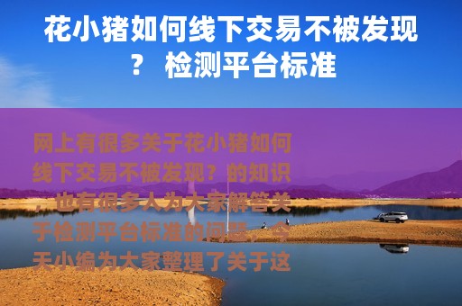 花小猪如何线下交易不被发现？ 检测平台标准