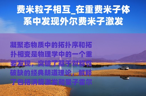 费米粒子相互_在重费米子体系中发现外尔费米子激发