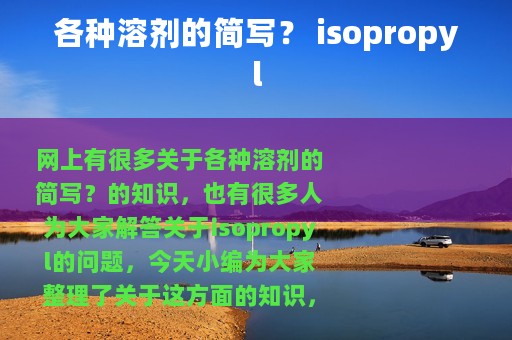 各种溶剂的简写？ isopropyl