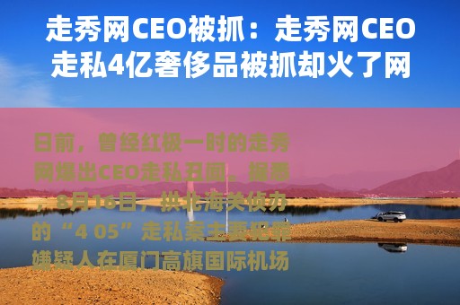 走秀网CEO被抓：走秀网CEO走私4亿奢侈品被抓却火了网站网友神评论：走私说明卖的是真货呀
