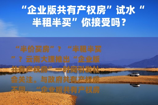 “企业版共有产权房”试水“半租半买”你接受吗？