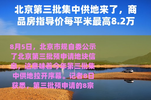 北京第三批集中供地来了，商品房指导价每平米最高8.2万元