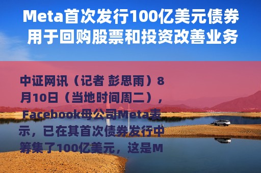 Meta首次发行100亿美元债券 用于回购股票和投资改善业务