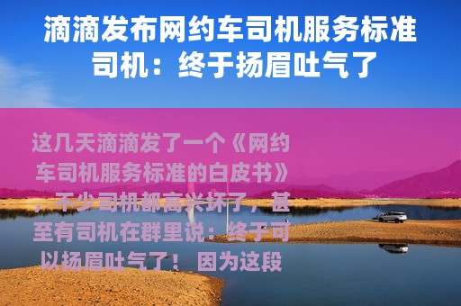 滴滴发布网约车司机服务标准 司机：终于扬眉吐气了