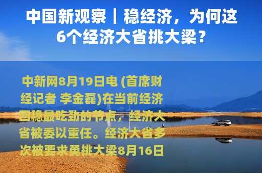 中国新观察｜稳经济，为何这6个经济大省挑大梁？