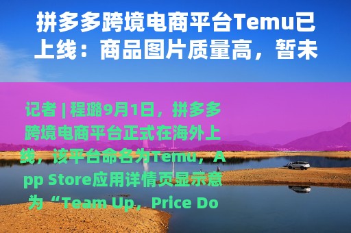 拼多多跨境电商平台Temu已上线：商品图片质量高，暂未出现“砍一刀”