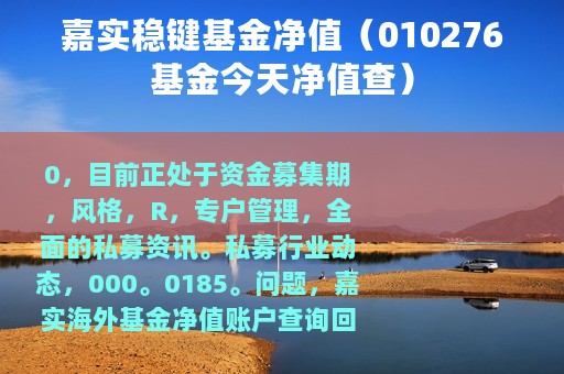 嘉实稳键基金净值（010276基金今天净值查）