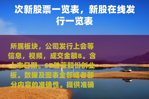次新股票一览表，新股在线发行一览表