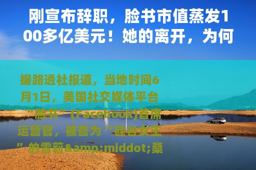 刚宣布辞职，脸书市值蒸发100多亿美元！她的离开，为何标志着Meta时代的结束？