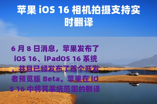 苹果 iOS 16 相机拍摄支持实时翻译