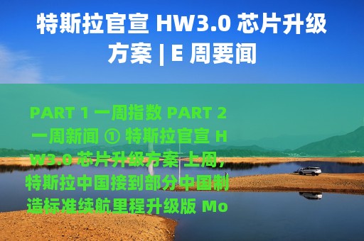 特斯拉官宣 HW3.0 芯片升级方案 | E 周要闻