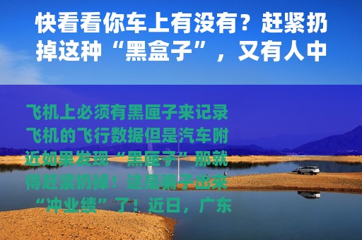 快看看你车上有没有？赶紧扔掉这种“黑盒子”，又有人中招！