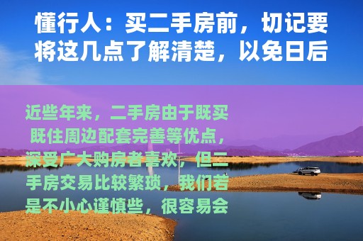 懂行人：买二手房前，切记要将这几点了解清楚，以免日后产生纠纷