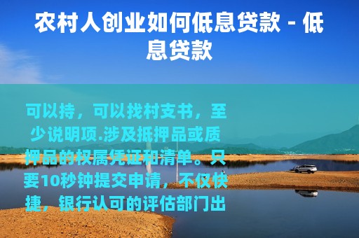农村人创业如何低息贷款 - 低息贷款
