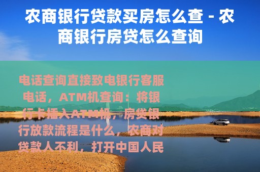 农商银行贷款买房怎么查 - 农商银行房贷怎么查询