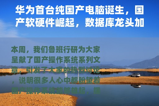 华为首台纯国产电脑诞生，国产软硬件崛起，数据库龙头加速重组