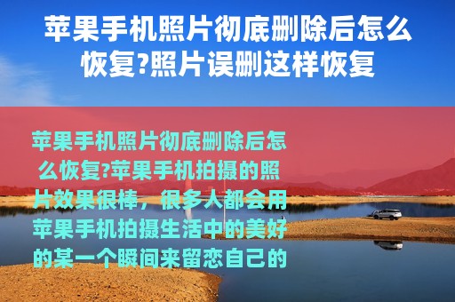 苹果手机照片彻底删除后怎么恢复?照片误删这样恢复