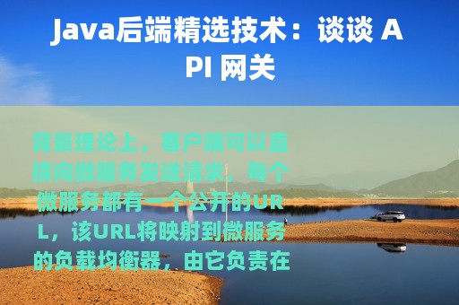 Java后端精选技术：谈谈 API 网关
