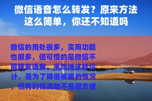 微信语音怎么转发？原来方法这么简单，你还不知道吗