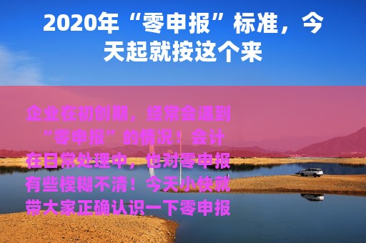 2020年“零申报”标准，今天起就按这个来