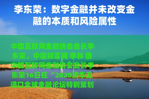 李东荣：数字金融并未改变金融的本质和风险属性