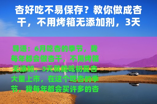 杏好吃不易保存？教你做成杏干，不用烤箱无添加剂，3天就能吃 原创 舌尖尝美食