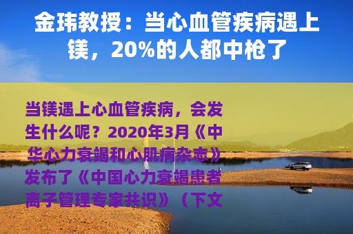 金玮教授：当心血管疾病遇上镁，20%的人都中枪了