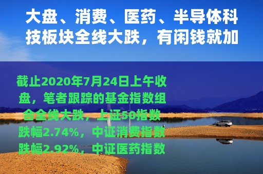 大盘、消费、医药、半导体科技板块全线大跌，有闲钱就加点仓吧！