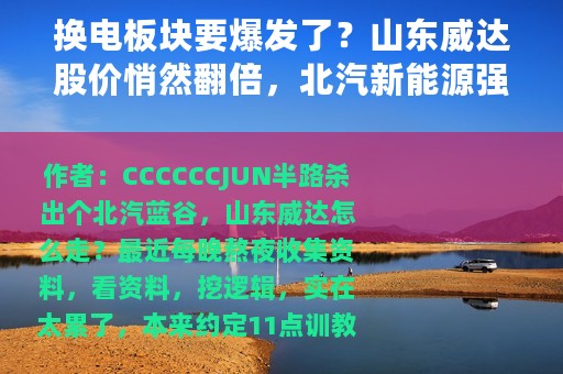 换电板块要爆发了？山东威达股价悄然翻倍，北汽新能源强势入局