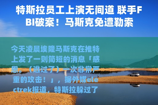 特斯拉员工上演无间道 联手FBI破案！马斯克免遭勒索