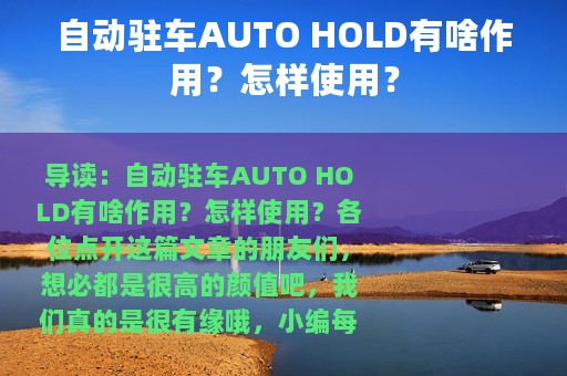 自动驻车AUTO HOLD有啥作用？怎样使用？