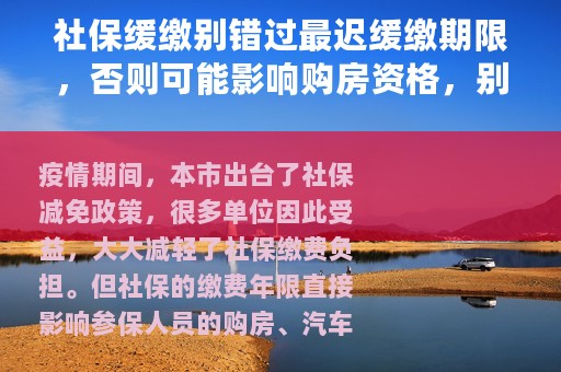 社保缓缴别错过最迟缓缴期限，否则可能影响购房资格，别忘查询