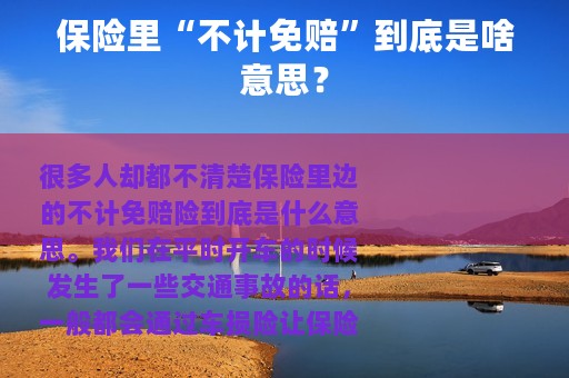 保险里“不计免赔”到底是啥意思？