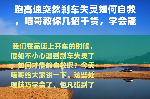 跑高速突然刹车失灵如何自救，喵哥教你几招干货，学会能救命
