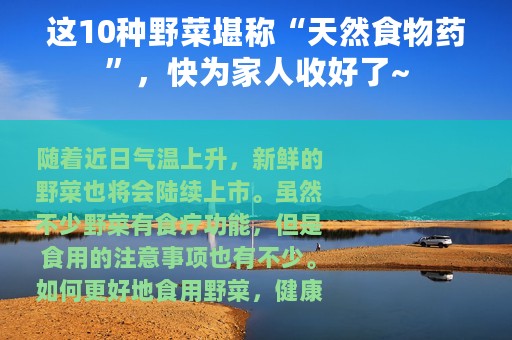 这10种野菜堪称“天然食物药”，快为家人收好了~