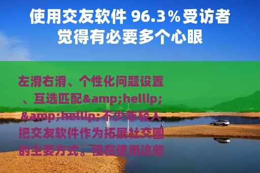 使用交友软件 96.3％受访者觉得有必要多个心眼