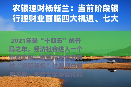 农银理财杨新兰：当前阶段银行理财业面临四大机遇、七大挑战