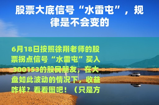 股票大底信号“水雷屯”，规律是不会变的