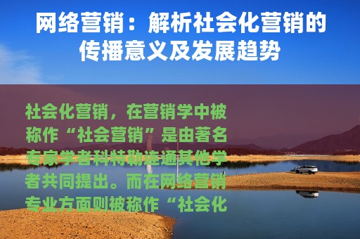 网络营销：解析社会化营销的传播意义及发展趋势