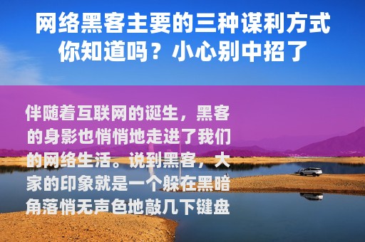 网络黑客主要的三种谋利方式你知道吗？小心别中招了