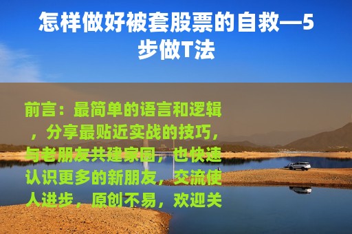 怎样做好被套股票的自救—5步做T法