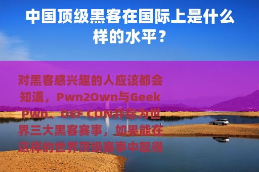 中国顶级黑客在国际上是什么样的水平？
