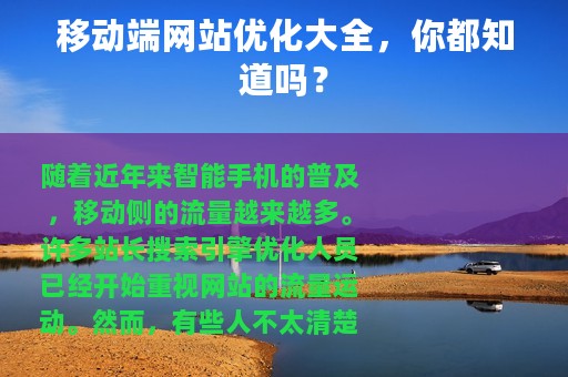 移动端网站优化大全，你都知道吗？