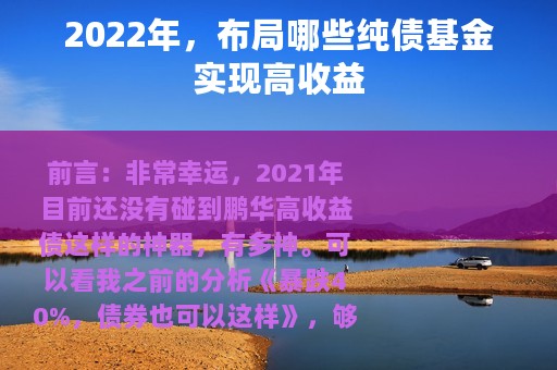 2022年，布局哪些纯债基金实现高收益
